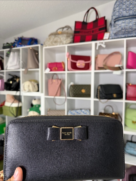 kate spade Handbags - kate spade Black Saffiano Zip-Around Wallet with Signature Bow NWOT